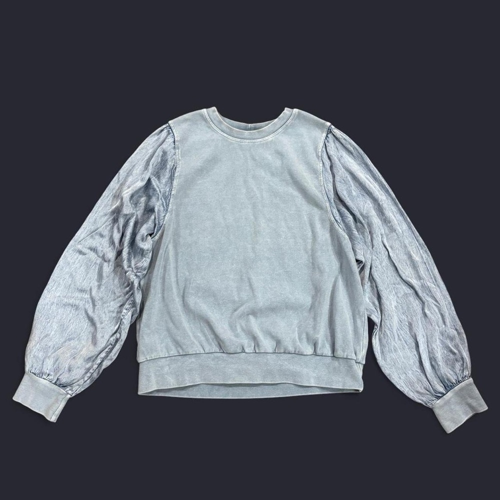 Hard Tail Satin Puff Sleeve semi crop sweatshirt
